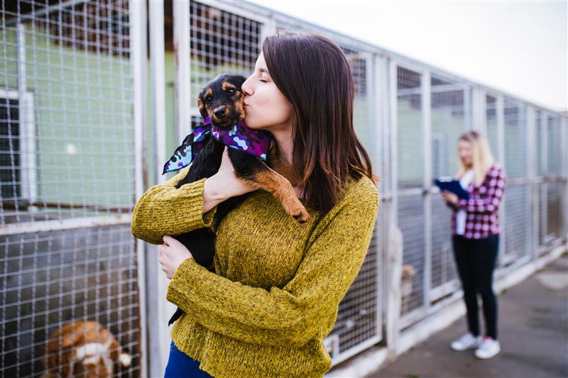Frau mit Adoptivhund im Arm Frau mit Adoptivhund im Arm