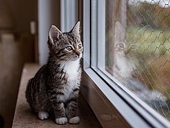 Katze schaut aus dem Fenster Katze schaut aus dem Fenster