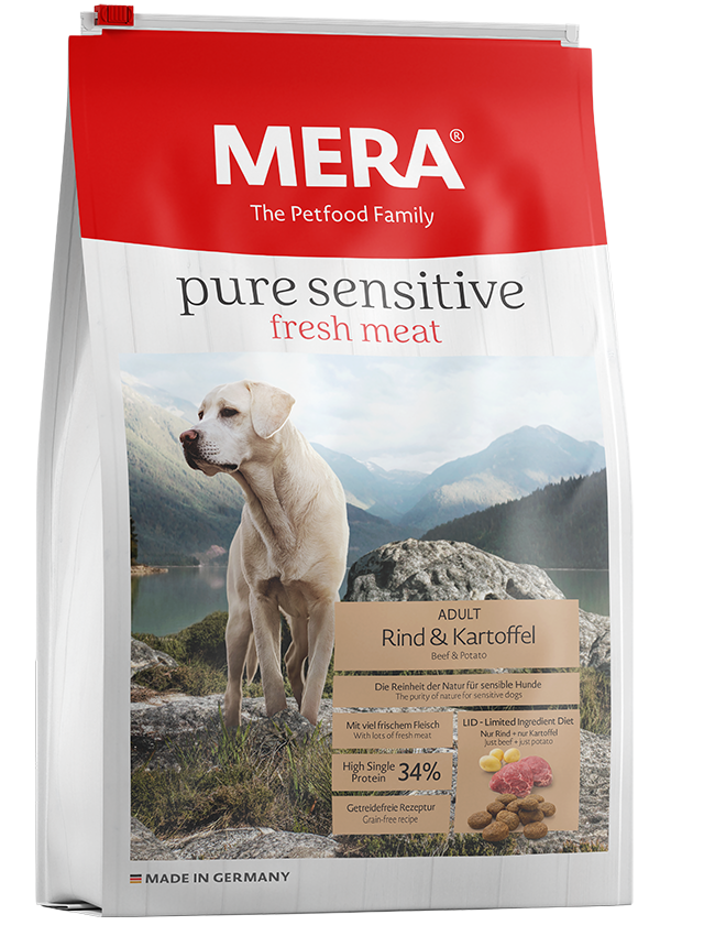 Hundefutter MERA pure sensitive fresh meat Rind & Kartoffel mit high protein für den aktiven sensiblen Hund